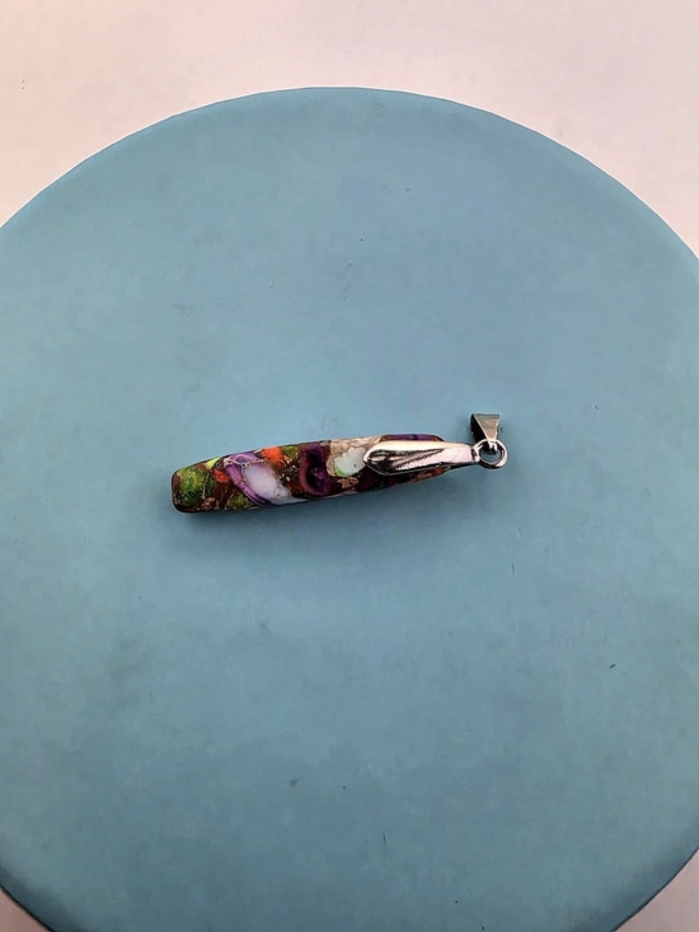✨ 925 Sterling Silver Bohemian Multicolor Mosaicked Stone Bar Pendant  ✨